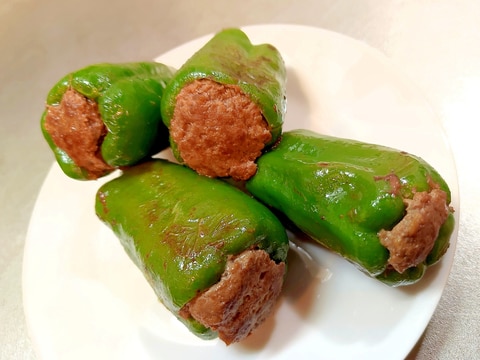 簡単/苦くない?!そのまんまピーマンの肉詰め